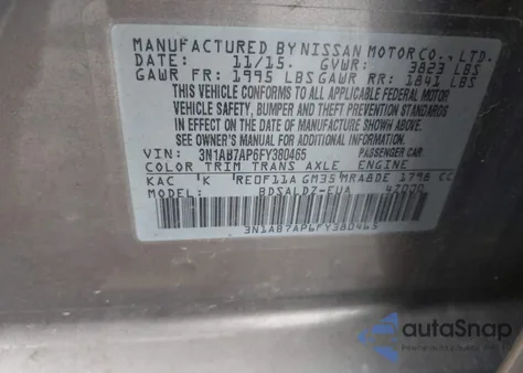 2015 Nissan Sentra Sv из США, поврежденный, VIN 3N1AB7AP6FY380465